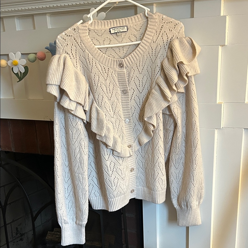 Womens Bagatelle Collection Ruffle Cardigan XL